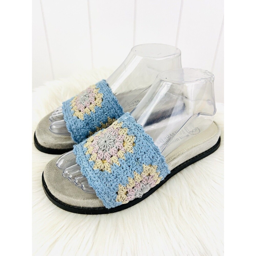 White Mountain Footbeds Blue Knitted Granny Square Comfort Sandals Boho 6.5M